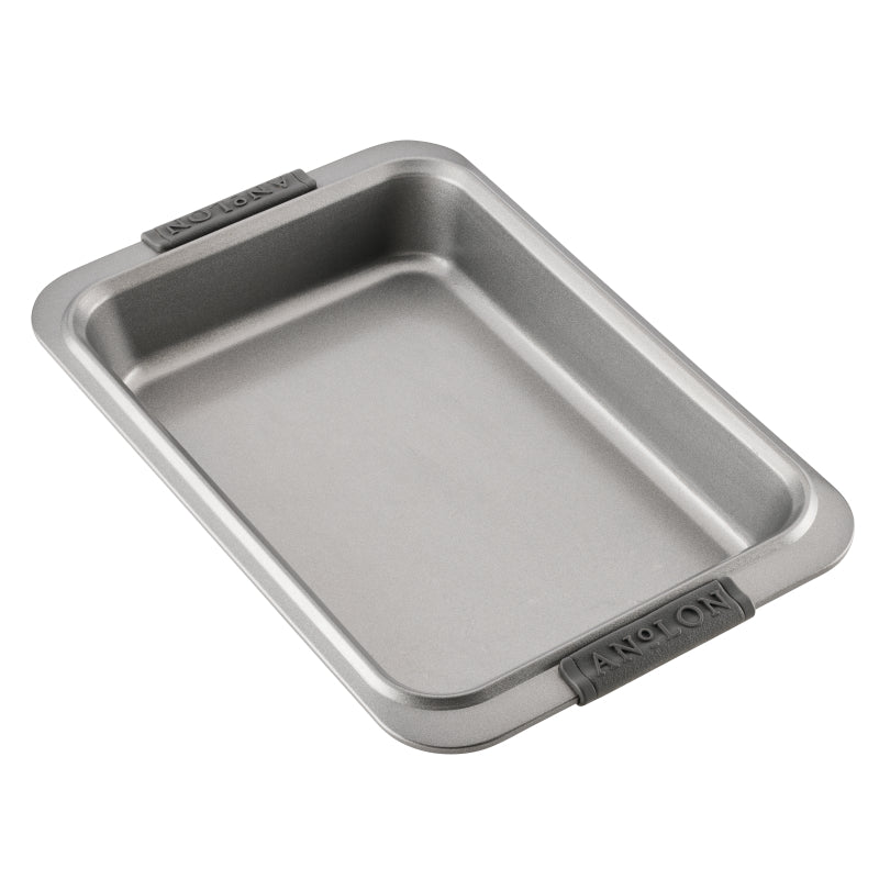 Anolon Advanced Bakeware Nonstick Rectangular Cake Pan, 9-Inch x 13-Inch, Gray with Silicone Grips