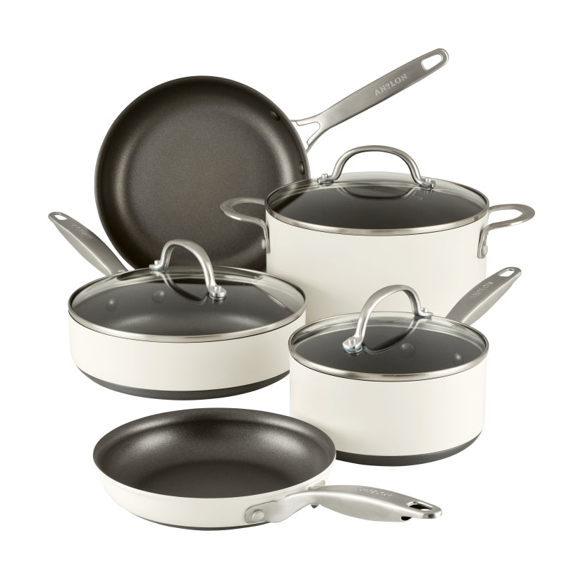 Anolon Achieve Hard Anodized Nonstick Cookware Pots and Pans Set, 8-Piece, Cream