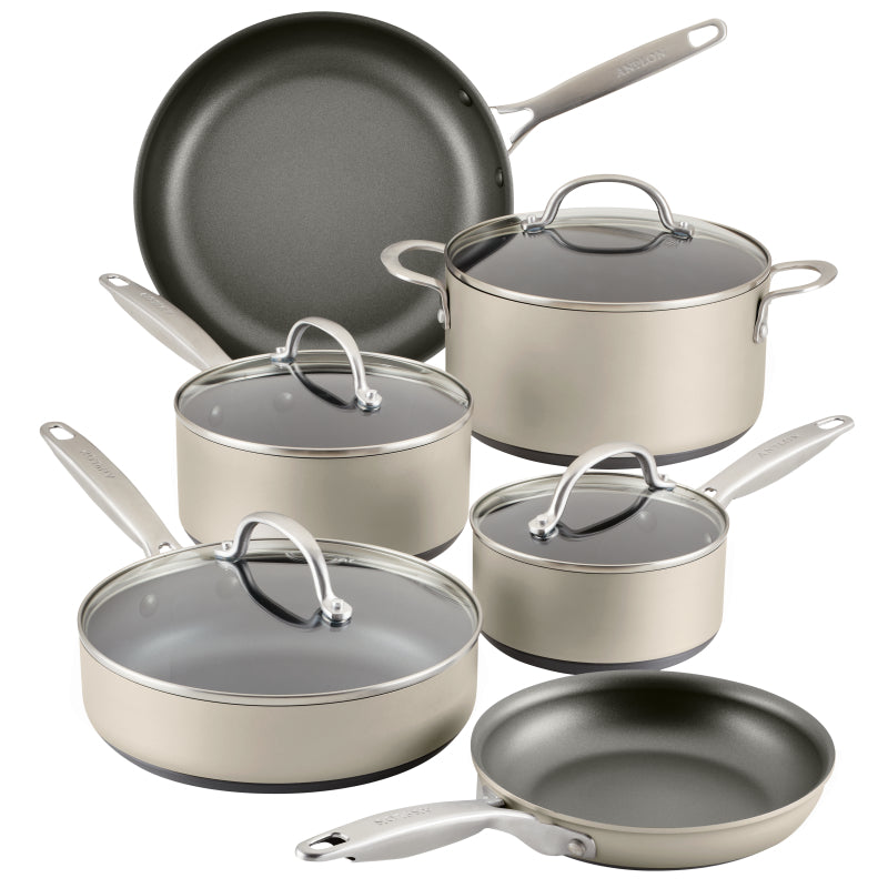Anolon Achieve Hard Anodized Nonstick Cookware Pots and Pans Set, 10-Piece, Silver