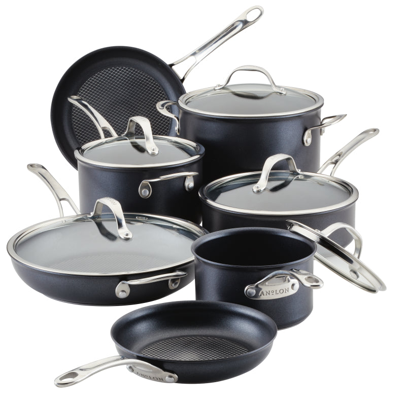 Anolon X Hybrid Nonstick Aluminum Nonstick Cookware Induction Pots and Pans Set, 12-Piece, Charcoal Gray