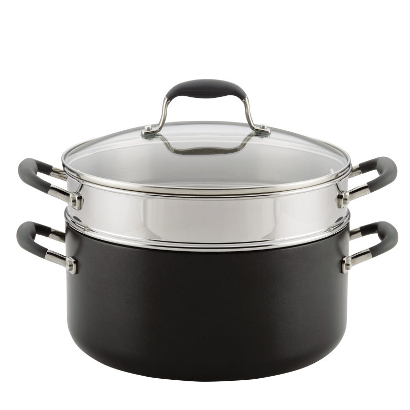 Anolon Advanced Hard Anodized Nonstick Dutch Oven and Multipurpose Steamer Set, 3-Piece, Gray
