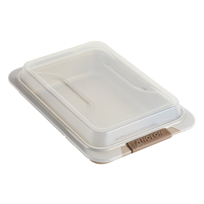 Anolon Advanced Bakeware Nonstick Cake Pan with Lid and Silicone Grips, 9-inch x 13-inch, Bronze
