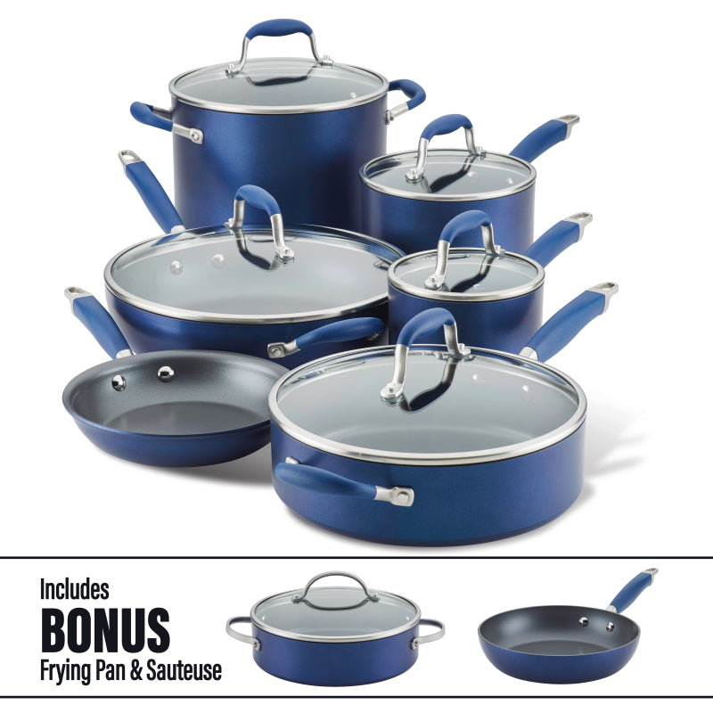 Anolon Advanced Home Hard-Anodized Nonstick Cookware Set, 14-Piece, Indigo