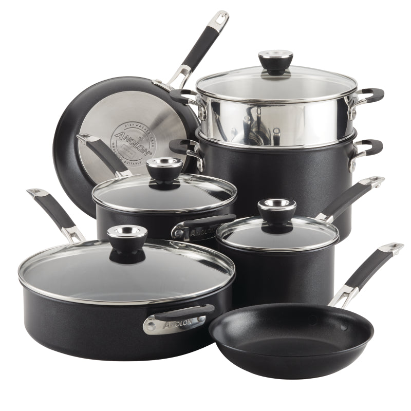 Anolon SmartStack Hard-Anodized Nonstick Induction Cookware Pots and Pans Set, 11-Piece, Black