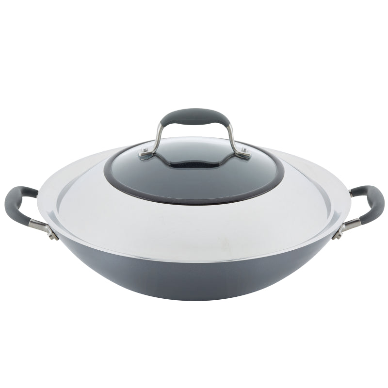 Anolon Advanced Home Hard-Anodized Nonstick Wok with Side Handles and Lid, 14-Inch, Moonstone