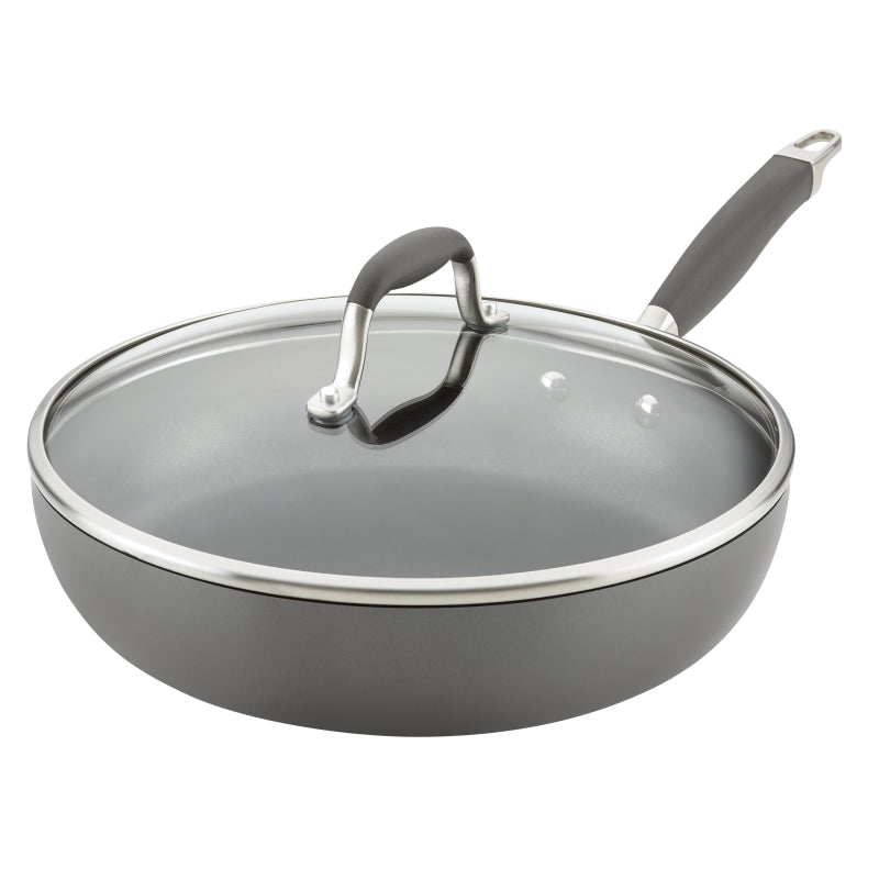 Anolon Advanced Home Hard-Anodized Nonstick Deep Frying Pan with Lid, 12-Inch, Moonstone