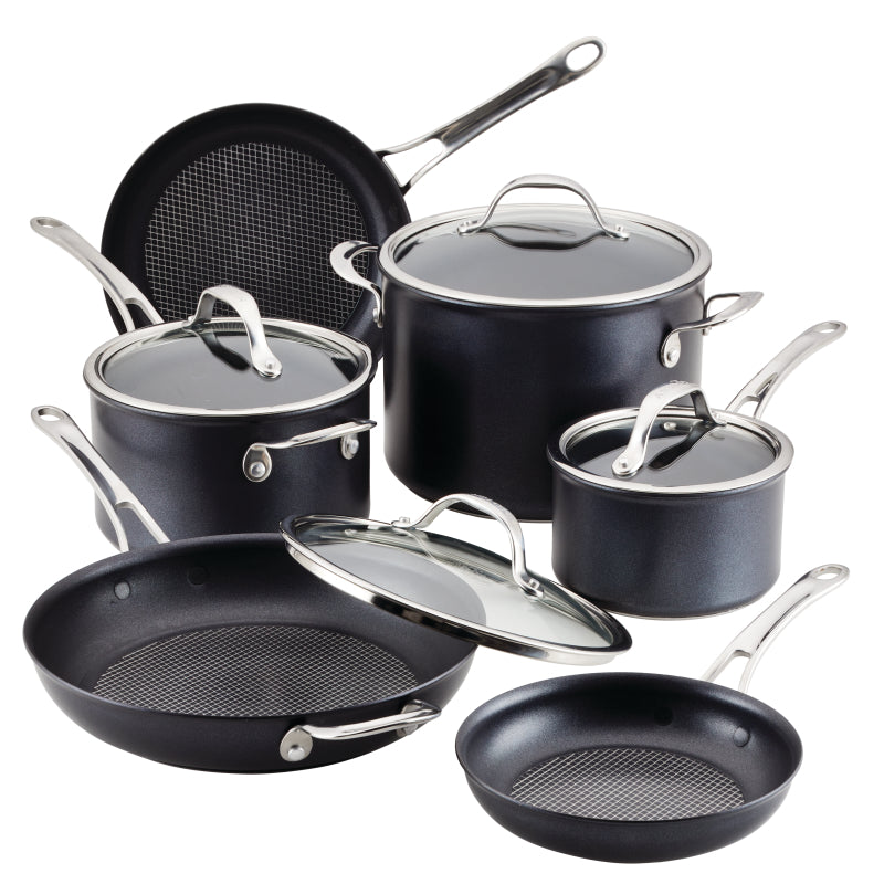 Anolon X Hybrid Nonstick Aluminum Cookware Induction Pots and Pans Set, 10-Piece, Charcoal Gray