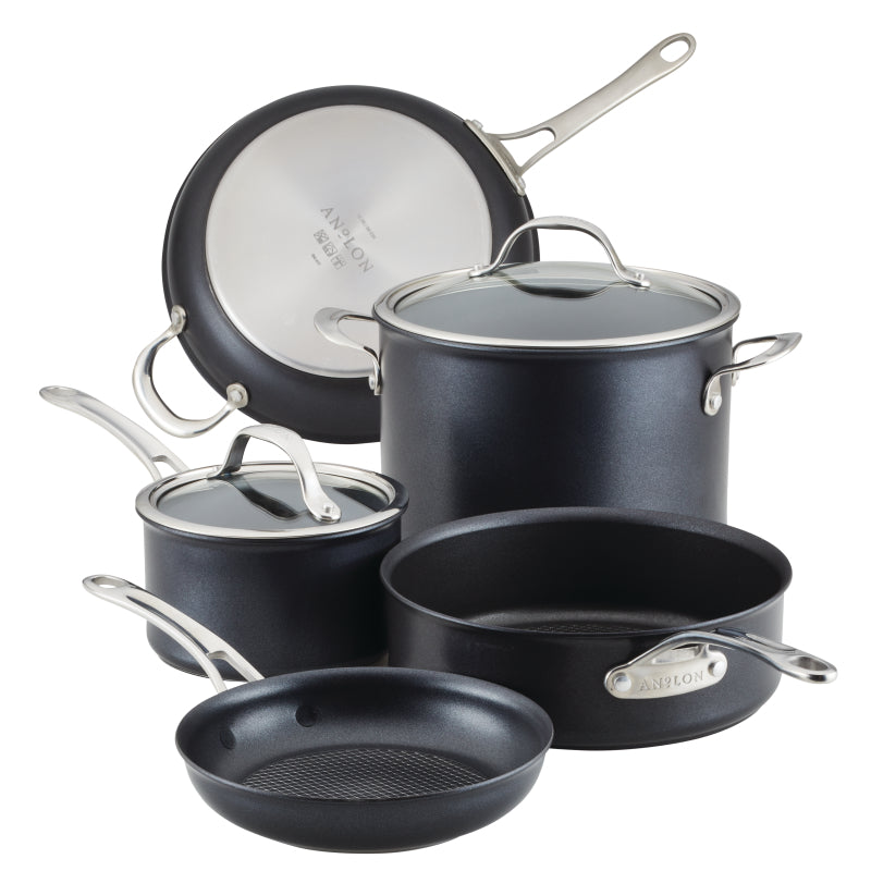 Anolon X Hybrid Nonstick Cookware Induction Pots and Pans Set, 7-Piece, Charcoal Gray