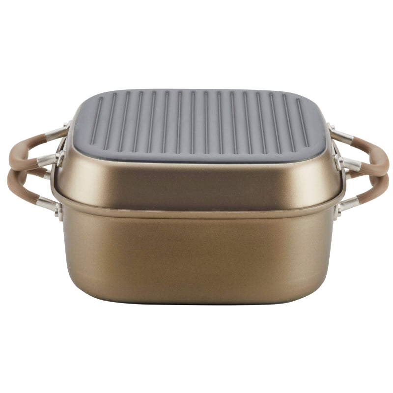 Anolon Advanced Nonstick 2-in-1 Deep Square Grill Pan and Square Roaster, 11-Inch, Umber