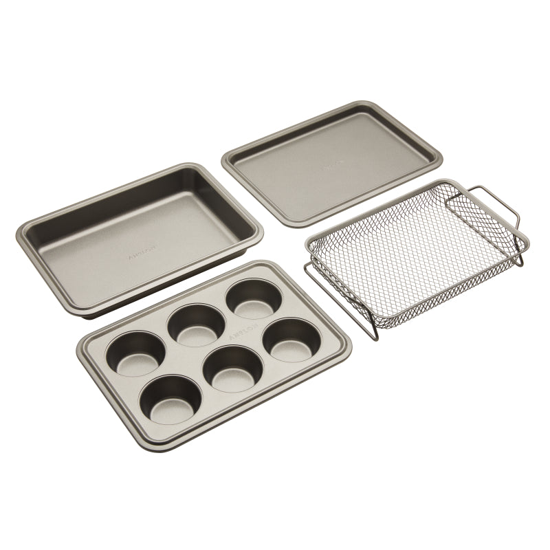 Anolon Advanced Bakeware Nonstick Toaster Oven Pan Set, 4-Piece, Moonstone