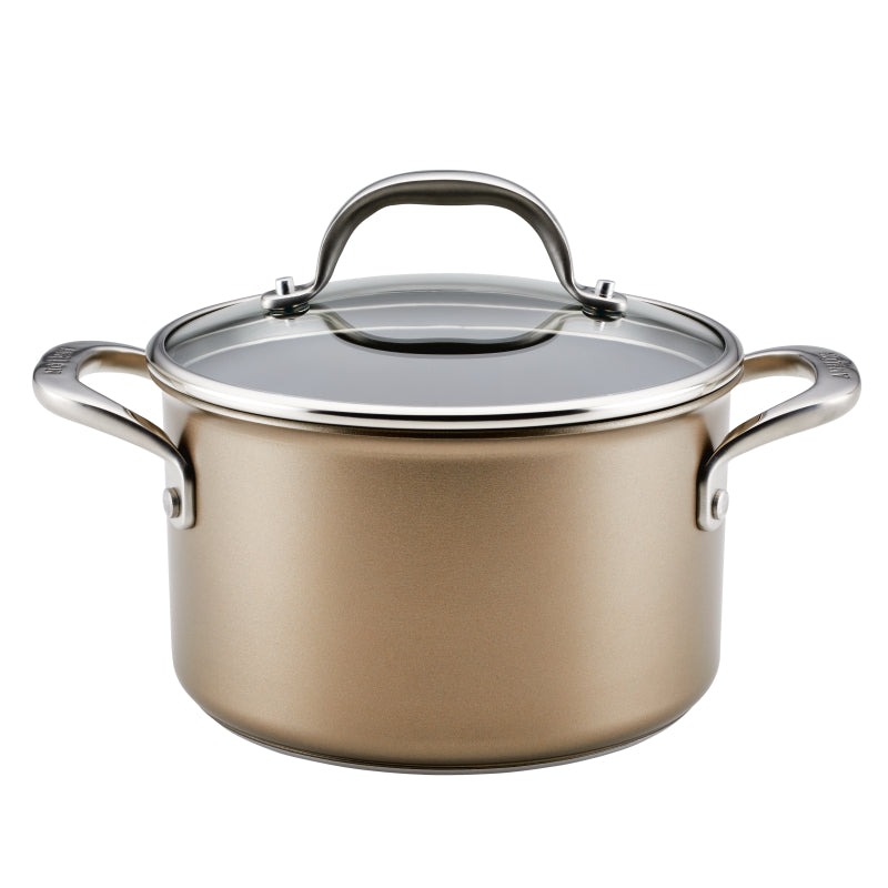 Anolon Ascend Hard Anodized Nonstick Saucepot with Lid, 4-Quart, Bronze