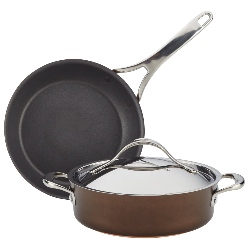 Anolon Nouvelle Copper Luxe Hard-Anodized Nonstick Cookware Set, 3-Piece, Sable