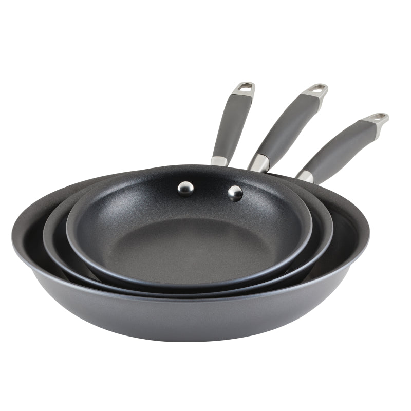 Anolon Advanced Home Hard-Anodized Nonstick Frying Pan Set, 3-Piece, Moonstone