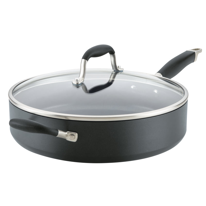 Anolon Advanced Home Hard-Anodized Nonstick Sauté Pan with Helper Handle and Lid, 5-Quart, Onyx
