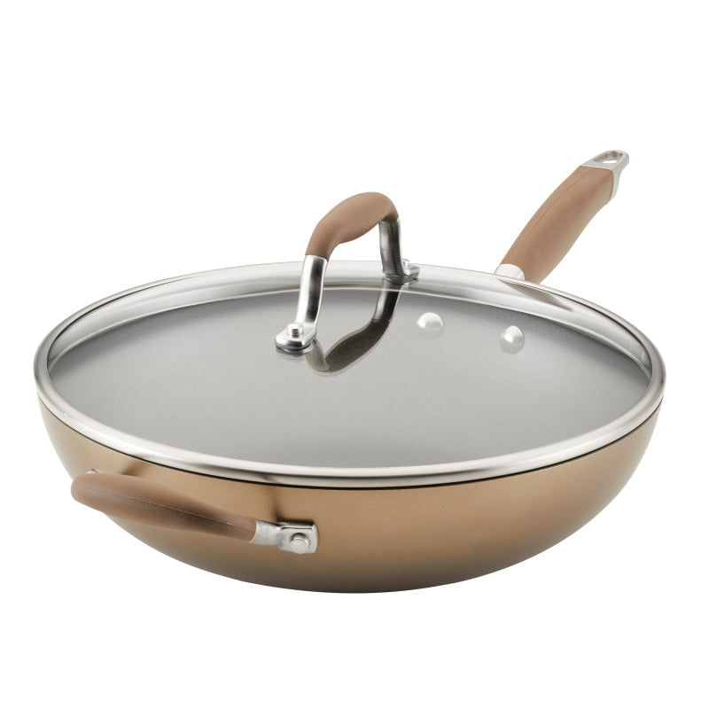 Anolon Advanced Home Hard-Anodized Nonstick Deep Frying Pan with Lid, 12-Inch, Bronze