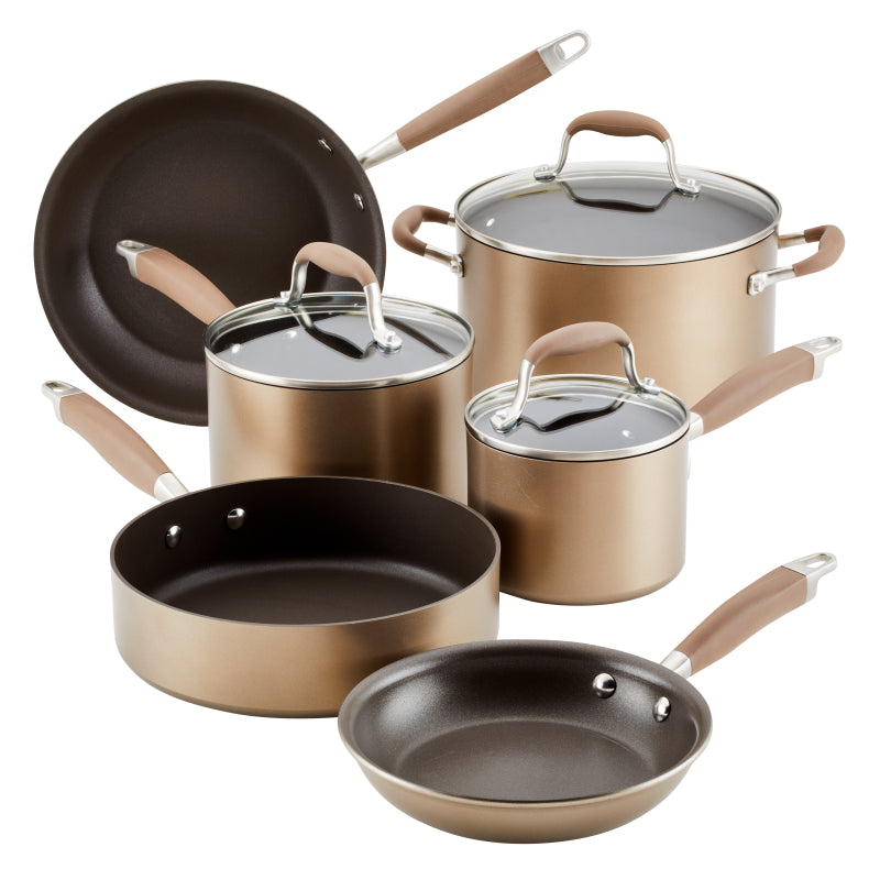 Anolon Advanced Bronze Hard Anodized Nonstick Cookware Pots and Pans Set, 9-Piece, Bronze