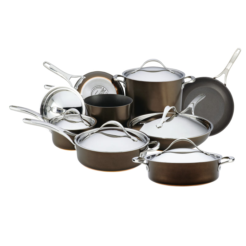Anolon Nouvelle Copper Luxe Hard-Anodized Nonstick Cookware Set Plus GWP, 11-Piece, Sable
