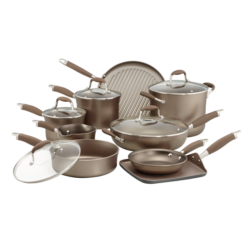 Anolon(r) Advanced Umber Hard-Anodized Nonstick Cookware Set, 14-Piece, Light Brown