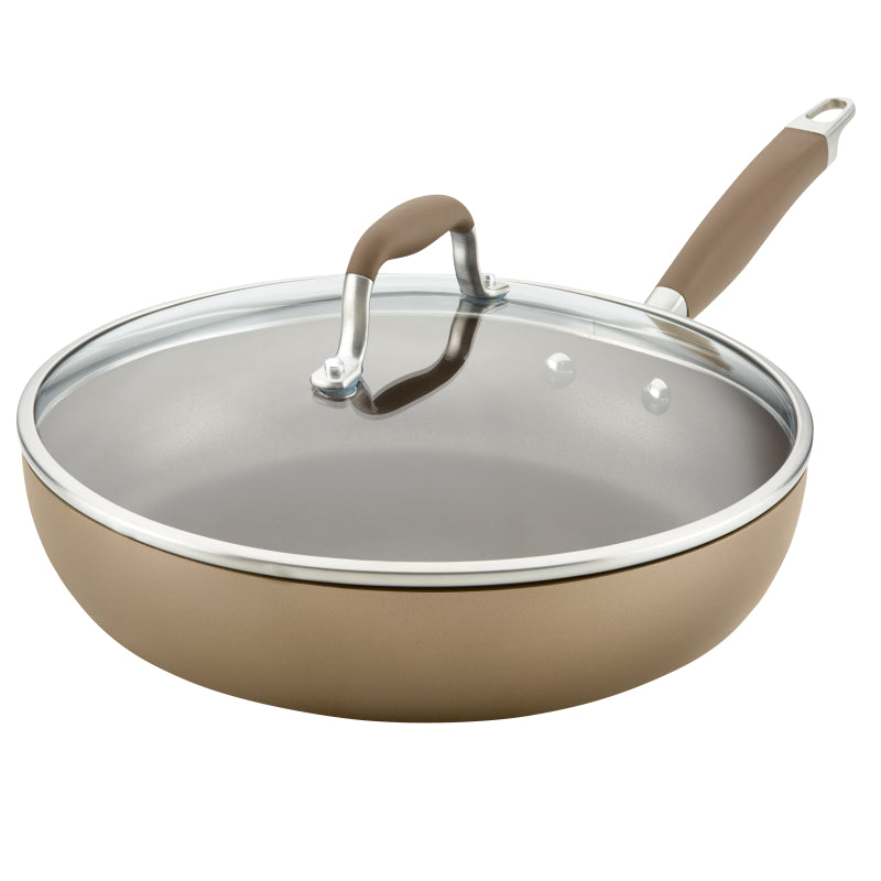Anolon Advanced Home Hard-Anodized Nonstick Deep Frying Pan with Lid, 12-Inch, Bronze