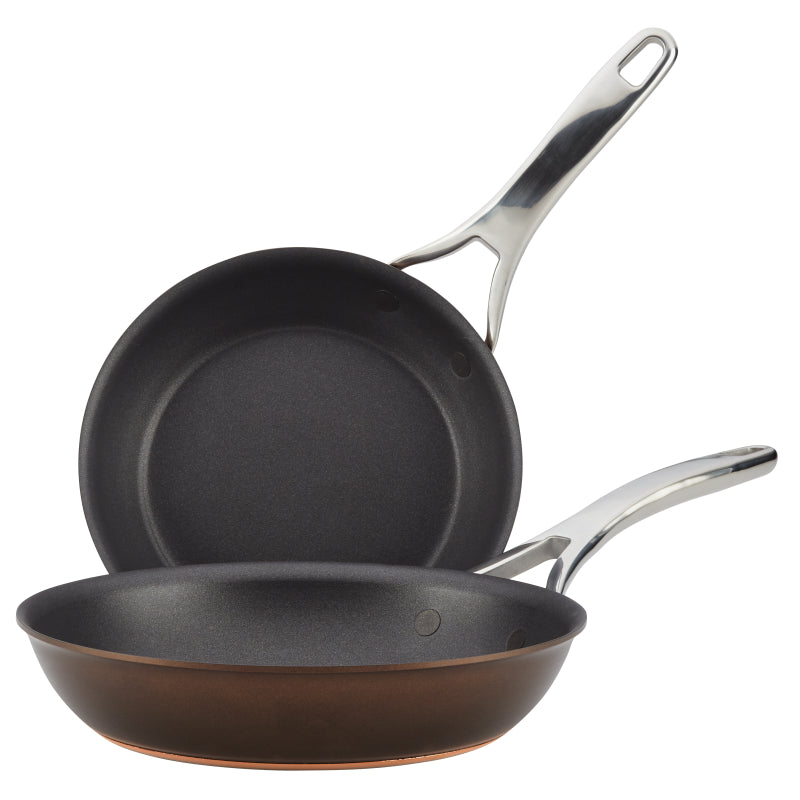 Anolon Nouvelle Copper Luxe Hard-Anodized Nonstick Frying Pan Set, 2-Piece, Sable
