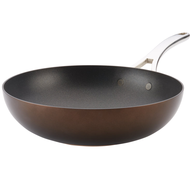 Anolon Nouvelle Copper Luxe Hard-Anodized Nonstick Induction Stir Fry Pan, 12-Inch, Sable