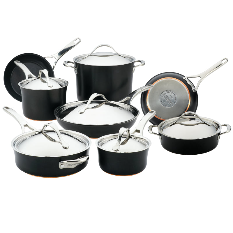 Anolon Nouvelle Copper Luxe Hard-Anodized Nonstick Cookware Set, 11-Piece plus GWP, Onyx