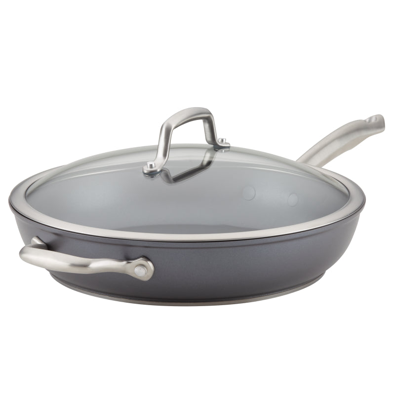 Anolon Accolade Hard-Anodized Nonstick Induction Deep Frying Pan with Lid, 12-Inch, Moonstone