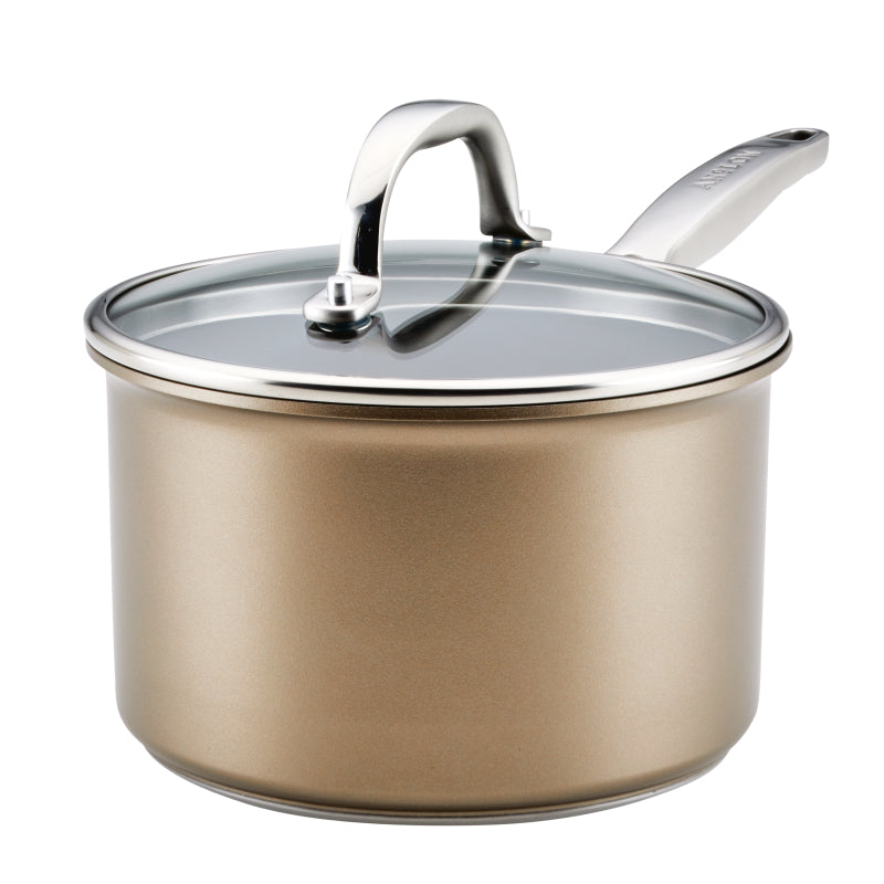 Anolon Ascend Hard Anodized Nonstick Saucepan with Lid, 3-Quart, Bronze