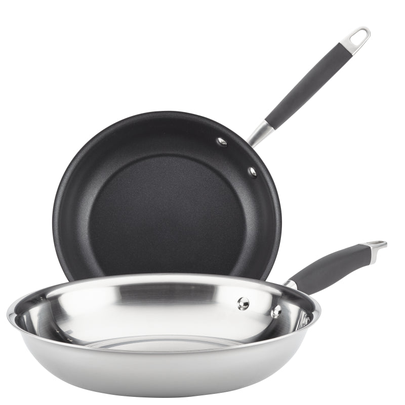 Anolon Tri-Ply Stainless Steel Induction Frying Pan Set, 2-Piece, Onyx