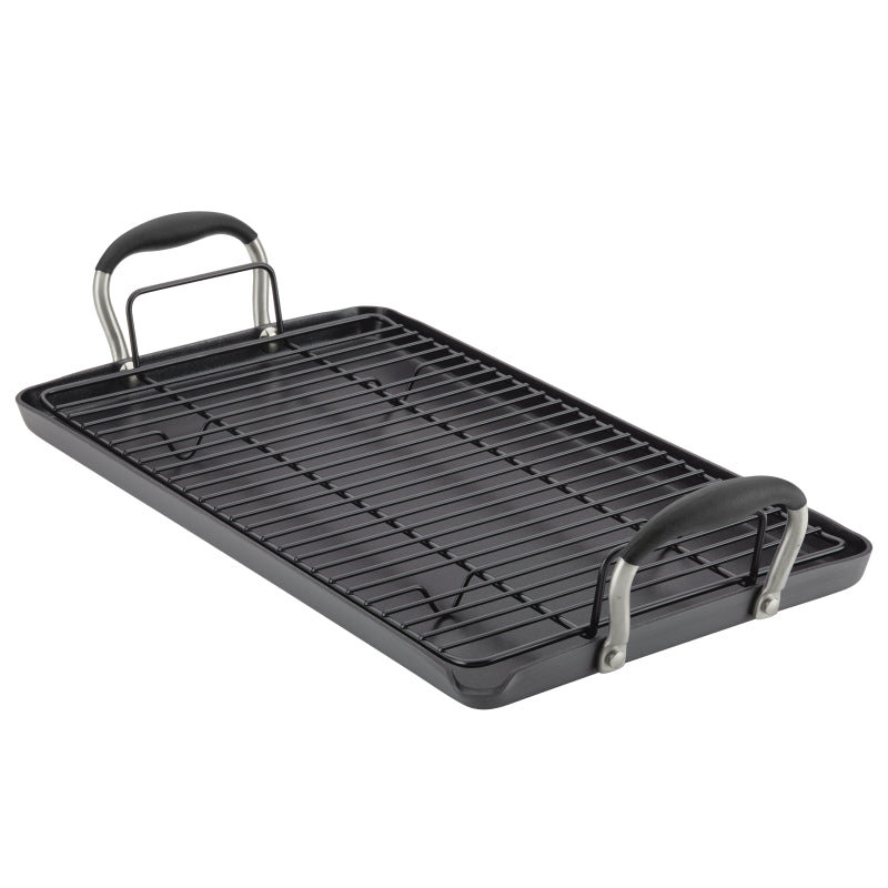 Anolon Advanced Home Hard-Anodized Nonstick Double Burner Griddle, 10-Inch x 18-Inch, Onyx