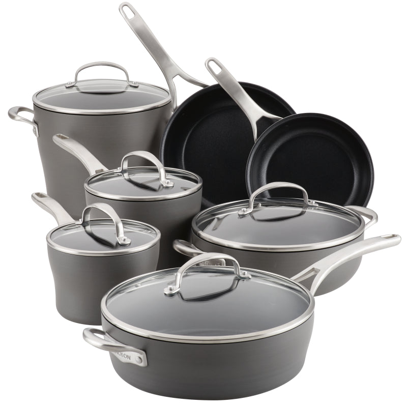 Anolon Allure Hard-Anodized Nonstick 12-Piece Cookware Set, Dark Gray