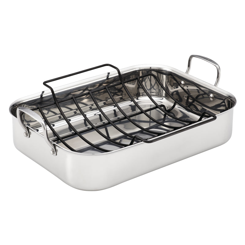 Anolon Tri-Ply Clad Stainless Steel Roaster with Nonstick Rack, 17-Inch x 12.5-Inch