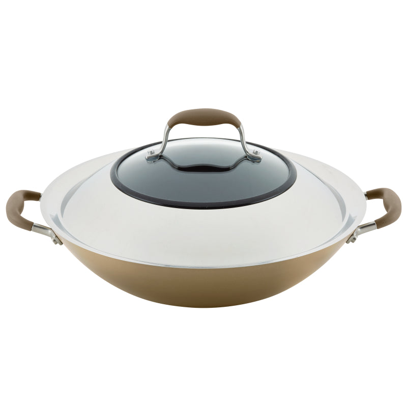 Anolon Advanced Home Hard-Anodized Nonstick Wok with Side Handles and Lid, 14-Inch, Bronze