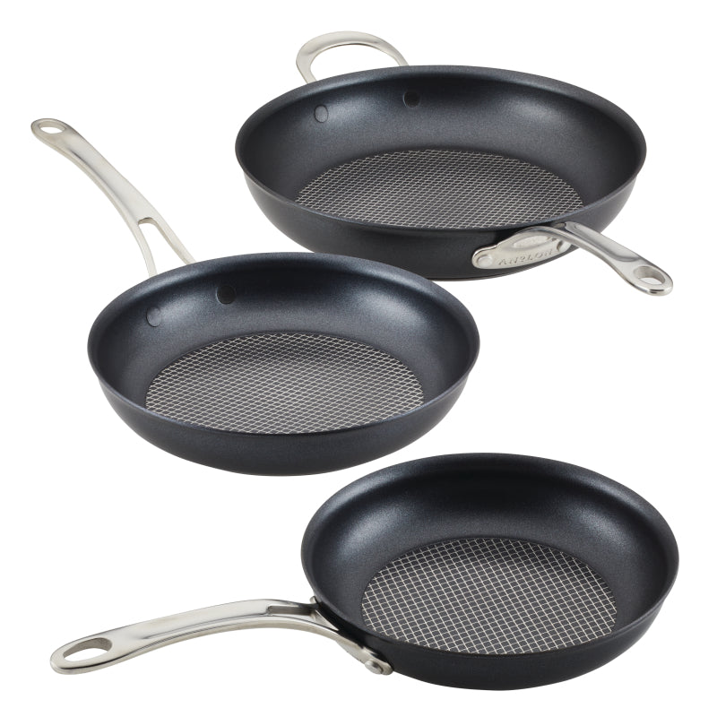 Anolon X Hybrid Nonstick Cookware Frying Pan Set, 3-Piece, Charcoal Gray