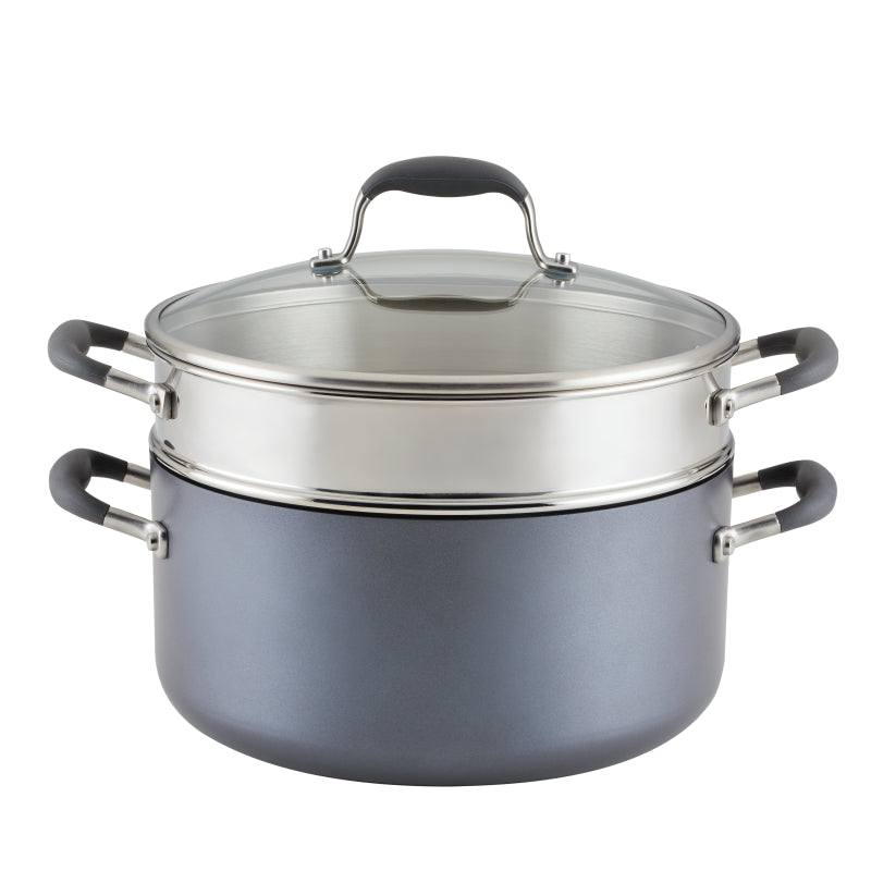 Anolon Advanced Home Hard-Anodized Nonstick Wide Stockpot with Steamer Insert Set, 3-Piece, Moonstone