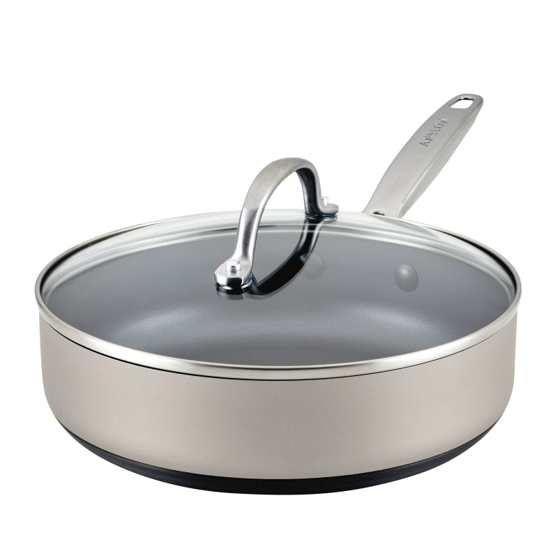 Anolon Achieve Hard Anodized Nonstick Sauté Pan with Lid, 3-Quart, Silver