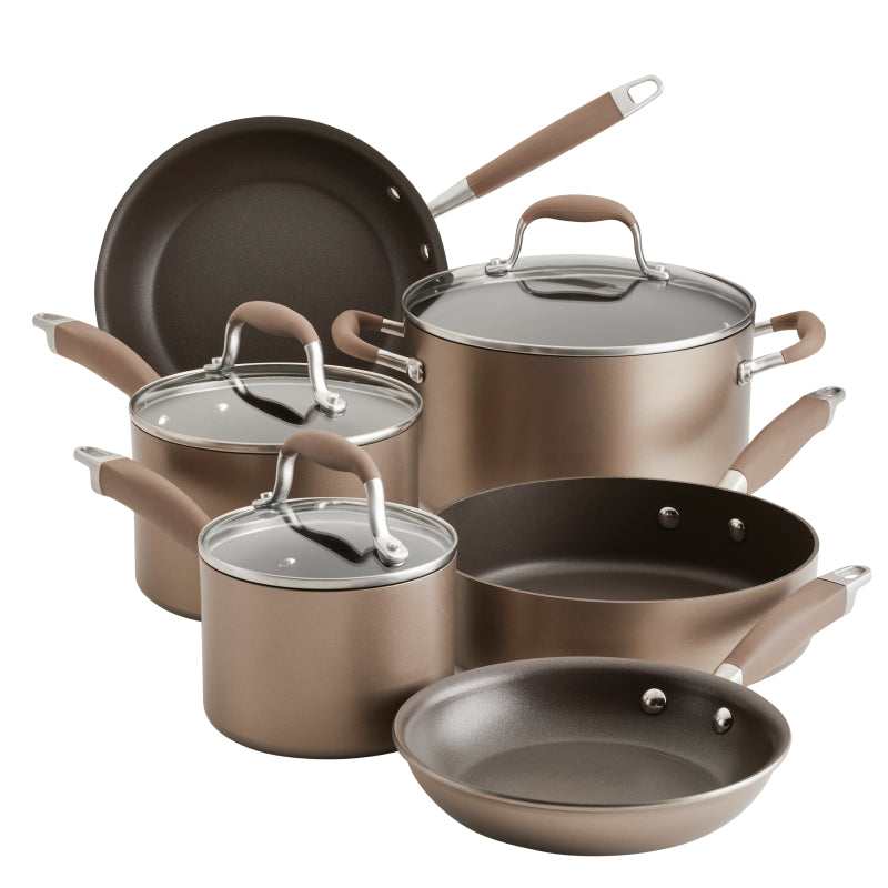 Anolon Advanced Home Hard Anodized Nonstick Cookware Set, 9-Piece, Bronze