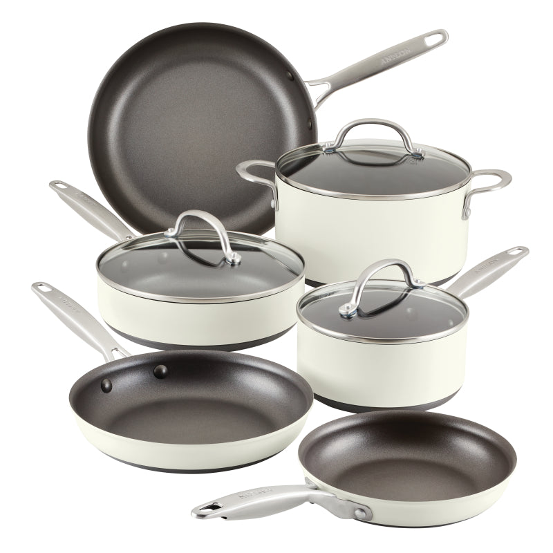 Anolon Achieve Hard Anodized Nonstick Cookware Pots and Pans Set, 9-Piece, Cream