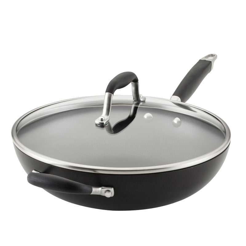 Anolon Advanced Home Hard-Anodized Nonstick Deep Frying Pan with Lid, 12-Inch, Onyx