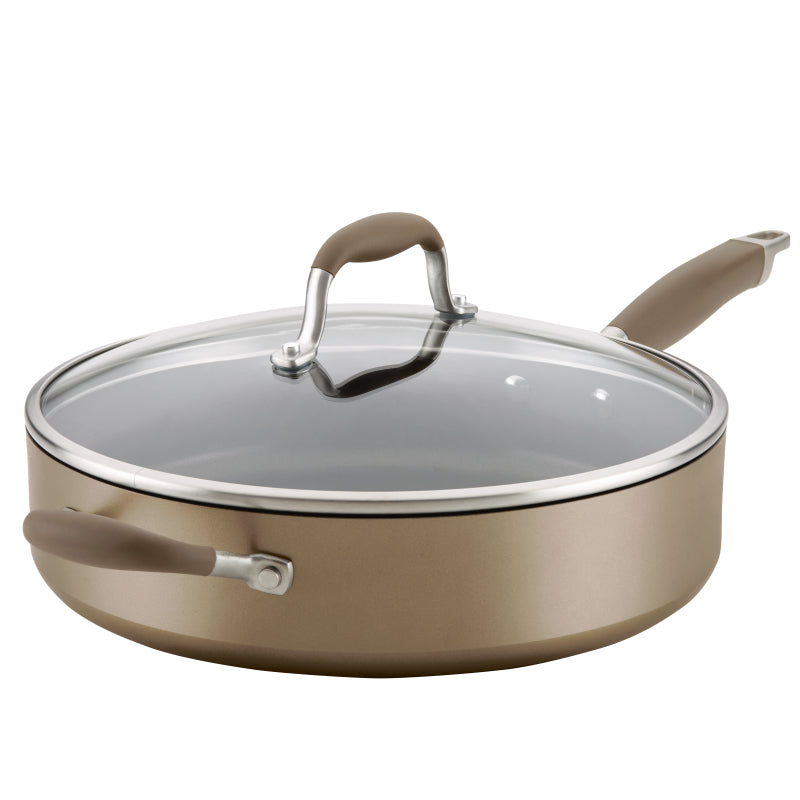 Anolon Advanced Home Hard-Anodized Nonstick Sauté Pan with Helper Handle and Lid, 5-Quart, Bronze