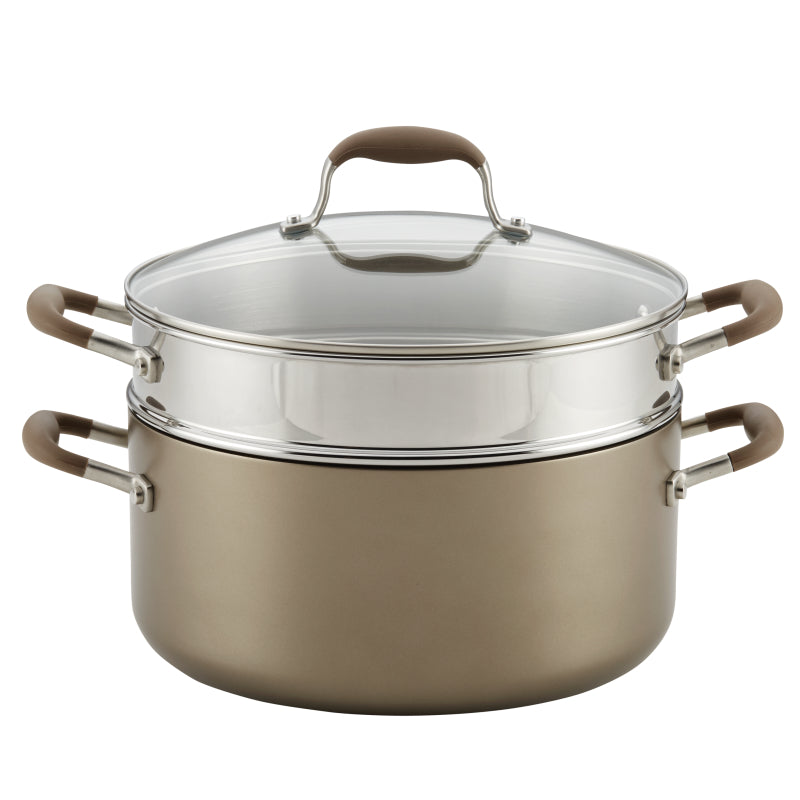 Anolon Advanced Umber Hard-Anodized Dutch Oven Multipurpose Steamer Set, 8.5-Quart, Light Brown