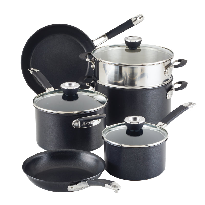 Anolon SmartStack Hard-Anodized Nonstick Induction Cookware Set, 9-Piece, Black