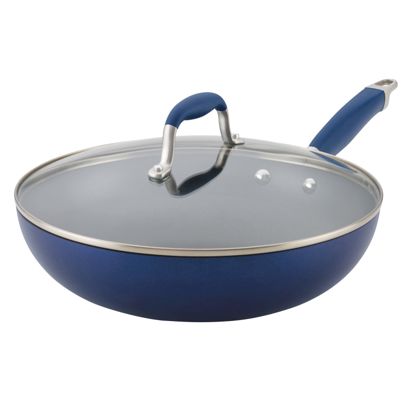 Anolon Advanced Hard Anodized Nonstick Ultimate Pan with Lid, 12-Inch, Indigo