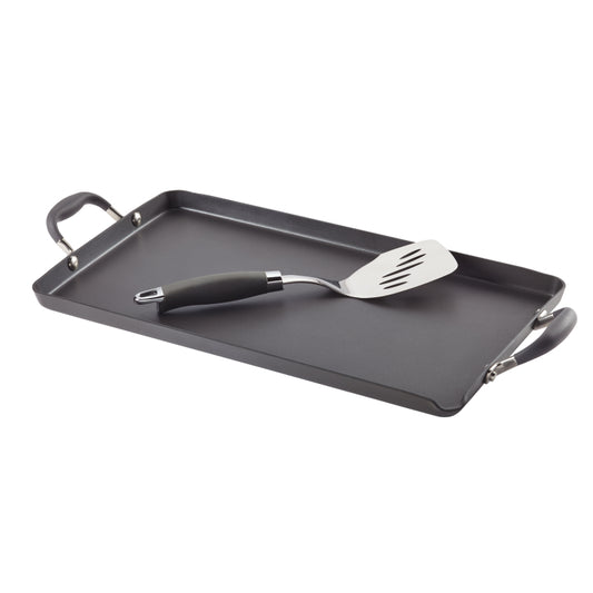 Anolon Advanced Hard Anodized Nonstick Double Burner Stovetop Griddle and Mini Spatula Set, 2-Piece, Gray