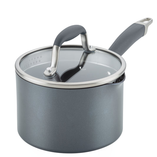 Anolon Advanced Home Hard-Anodized Nonstick Saucepan with Straining Lid, 2-Quart, Moonstone