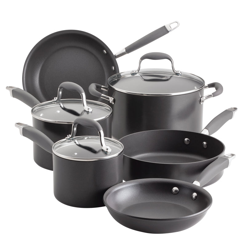 Anolon Advanced Home Hard Anodized Nonstick Cookware Set, 9-Piece, Moonstone