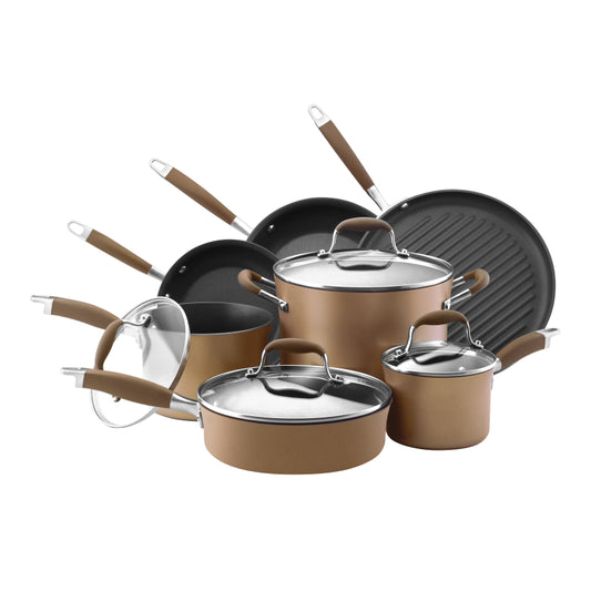 Anolon Advanced Hard Anodized Nonstick Cookware Pots and Pans Set, 11-Piece, Bronze