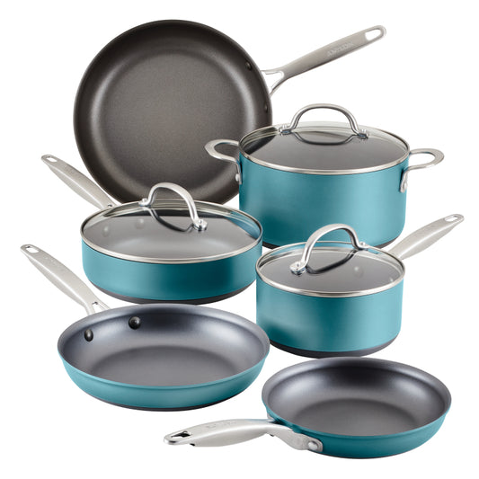 Anolon Achieve Hard Anodized Nonstick Cookware Pots and Pans Set, 9-Piece, Teal