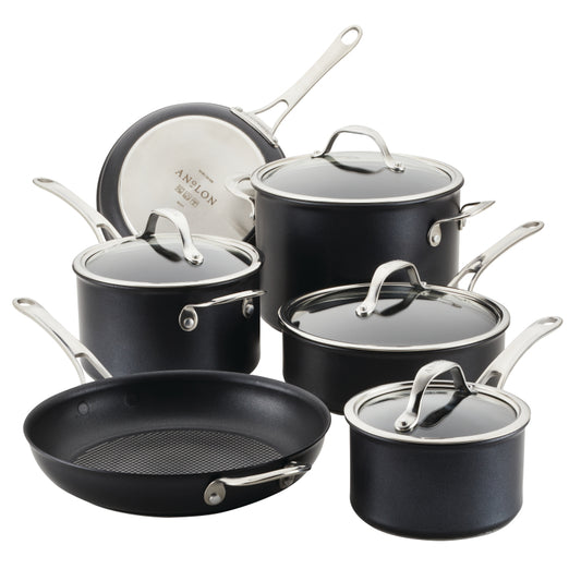 Anolon X Hybrid Nonstick Aluminum Nonstick Induction Cookware Pots and Pans Set, 10-Piece, Charcoal Gray