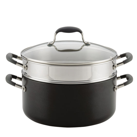 Anolon Advanced Hard Anodized Nonstick Dutch Oven and Multipurpose Steamer Set, 3-Piece, Gray